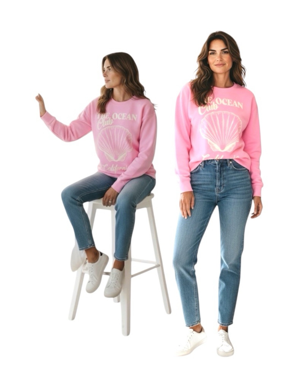 No Boundaries Pink Seashell Graphic Crewneck Sweatshirt